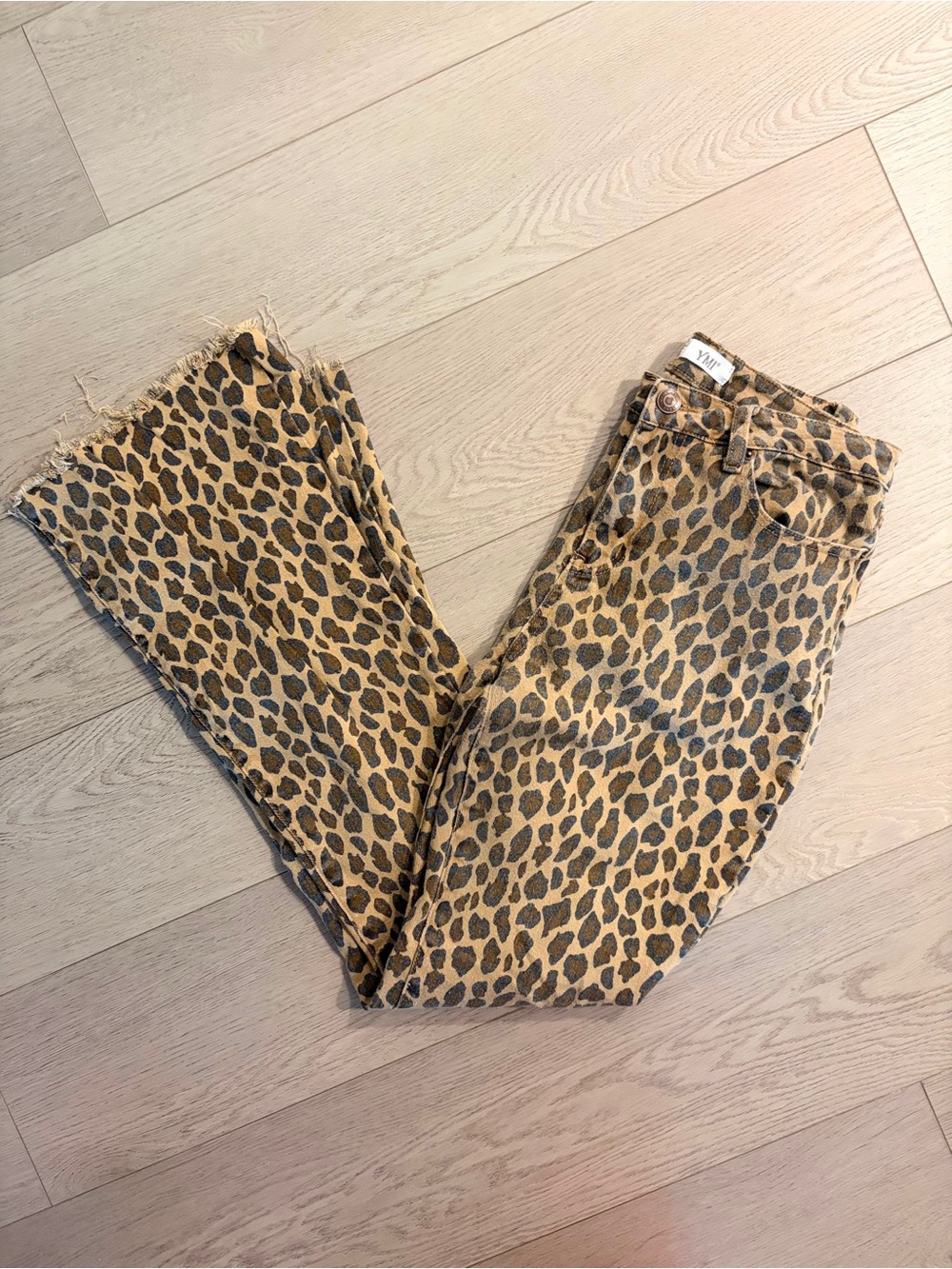 YMI Leopard Print Straight Leg Jeans - Tan Black